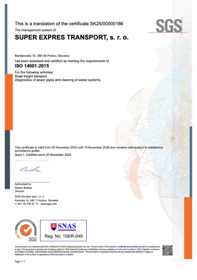 Certifikát ISO 14001:2015